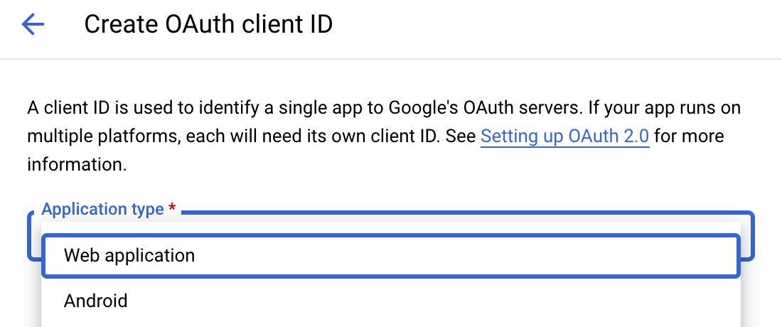 Selecting Web Application in Google OAuth
