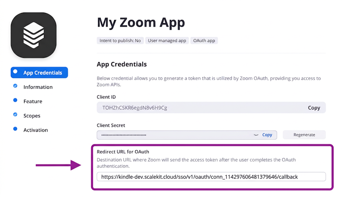 Adding the redirect URL to your Zoom app
